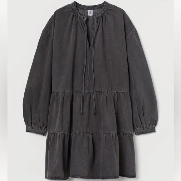h&m black denim dress H&M Divided Button-Front Black Denim Mini Dress - 2 / xs